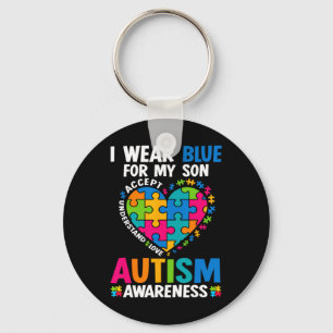 I Wear Blue For My Son Autism Awareness Autistic M Keychain