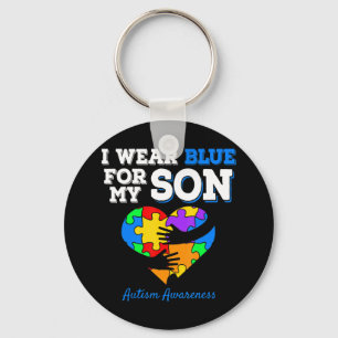 I Wear Blue For My Son Autism Awareness day Mom Da Keychain