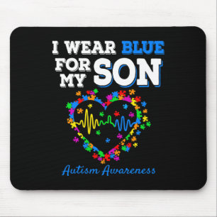 I Wear Blue For My Son Autism Awareness Day Mom Da Mouse Pad