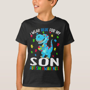I Wear Blue For My Son Autism Awareness Dinosaur  T-Shirt