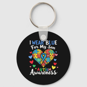 I Wear Blue For My Son Autism Awareness Men Women Keychain