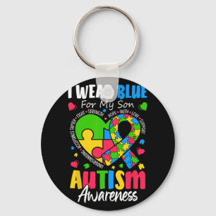 I Wear Blue For My Son Autism Awareness Men Women Keychain