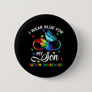 I Wear Blue For My Son Autism Awareness Mom Dad  2 Inch Round Button