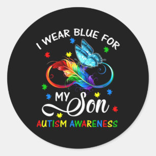 I Wear Blue For My Son Autism Awareness Mom Dad Classic Round Sticker
