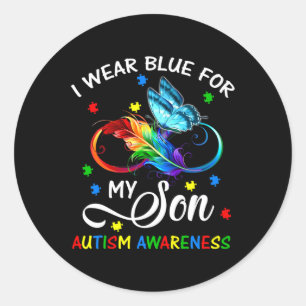 I Wear Blue For My Son Autism Awareness Mom Dad  Classic Round Sticker