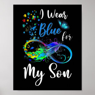 I Wear Blue for My Son Autism Awareness Mom Dad Ki Poster