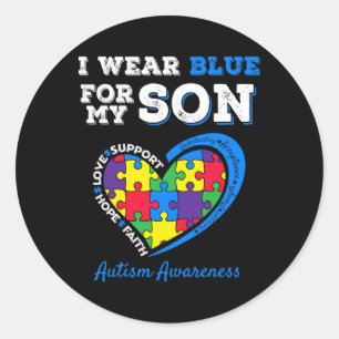 I Wear Blue For My Son Autism Awareness Mom Dad Pa Classic Round Sticker