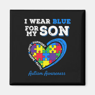 I Wear Blue For My Son Autism Awareness Mom Dad Pa Magnet