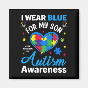 I Wear Blue For My Son Autism Awareness Mom Dad Pa Magnet