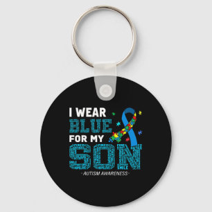 I Wear Blue For My Son Autism Awareness Month Mom Keychain