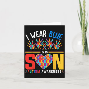 I Wear Blue For My Son Autism Awareness Puzzle Hea Card