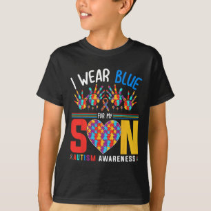 I Wear Blue For My Son Autism Awareness Puzzle Hea T-Shirt