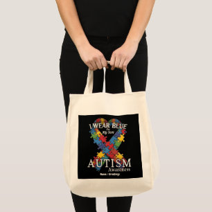 I Wear Blue for My Son Autism Awareness Support Tote Bag