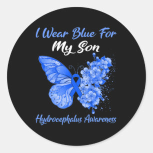 I Wear Blue For My Son Hydrocephalus Awareness  Classic Round Sticker