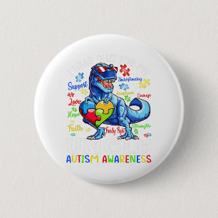 I Wear Blue For My Uncle Autism Awareness Dinosaur 2 Inch Round Button