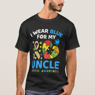 I Wear Blue For My Uncle Puzzle Autism Awareness M T-Shirt