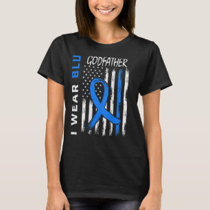 I Wear Blue Godfather Diabetes Awareness Flag Back T-Shirt
