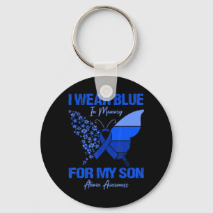 I Wear Blue In Memory For My Son Ataxia Awareness Keychain