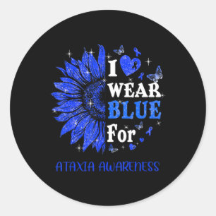I wear Blue Twinkle Heart Sunflower Ataxia Awarene Classic Round Sticker