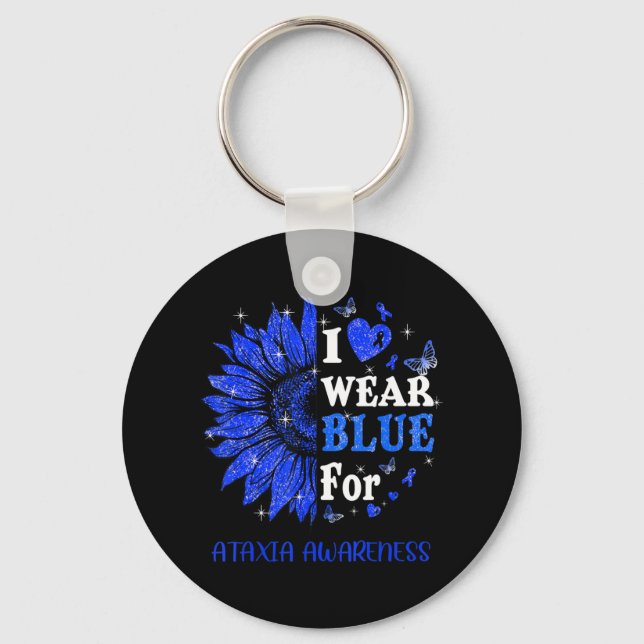 I wear Blue Twinkle Heart Sunflower Ataxia Awarene Keychain (Front)