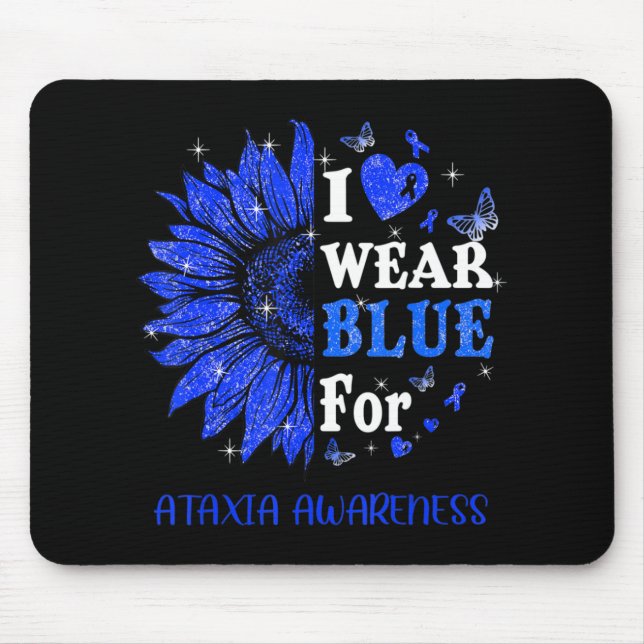 I wear Blue Twinkle Heart Sunflower Ataxia Awarene Mouse Pad (Front)