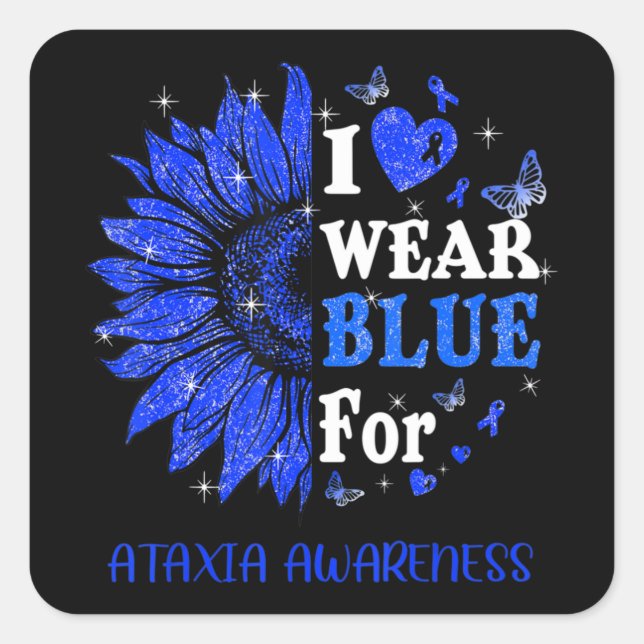 I wear Blue Twinkle Heart Sunflower Ataxia Awarene Square Sticker (Front)