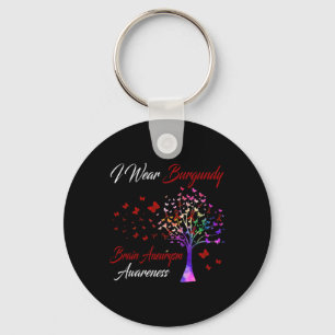 I Wear Burgundy Brain Aneurysm Awareness Tree Ribb Keychain