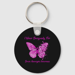I Wear Burgundy For Brain Aneurysm Awareness Keychain