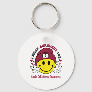 I Wear Burgundy For Sickle Cell Anemia Awareness  Keychain