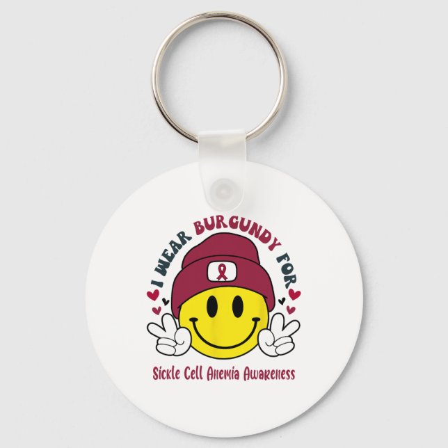 I Wear Burgundy For Sickle Cell Anemia Awareness  Keychain (Front)