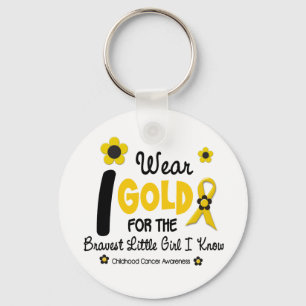 I Wear Gold For Bravest Girl 12 FLOWER VERSION Keychain