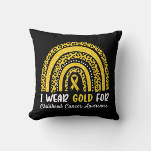 I Wear Gold For Childhood Cancer Awareness Rainbow Throw Pillow