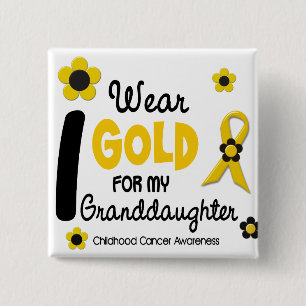 I Wear Gold For My Granddaughter 12 FLOWER VERSION 2 Inch Square Button