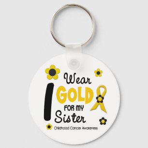 I Wear Gold For My Sister 12 FLOWER VERSION Keychain