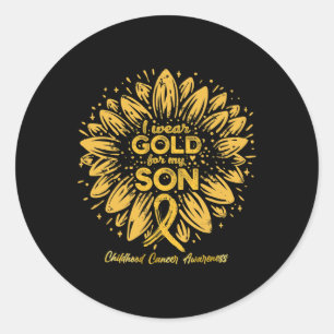 I Wear Gold For My Son - Gold Sunflower Childhood  Classic Round Sticker