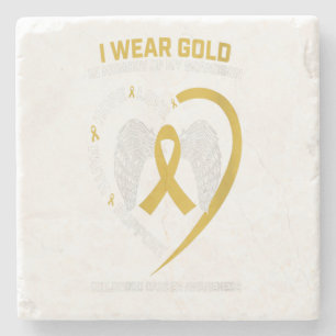 I Wear Gold In Memory Of Grandson Childhood Gift Stone Coaster