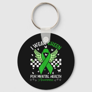 I Wear Green For Mental Health Awareness Butterfly Keychain