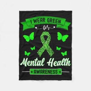 I Wear Green For Mental Health Awareness Ribbon Bu Fleece Blanket
