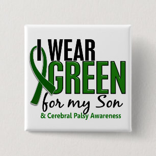I Wear Green For My Son 10 Cerebral Palsy 2 Inch Square Button