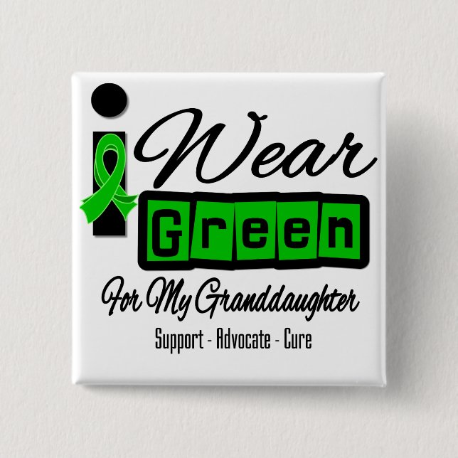 I Wear Green Ribbon (Retro) - Granddaughter 2 Inch Square Button (Front)