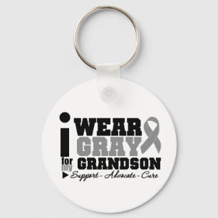 I Wear Grey Ribbon For My Grandson Keychain