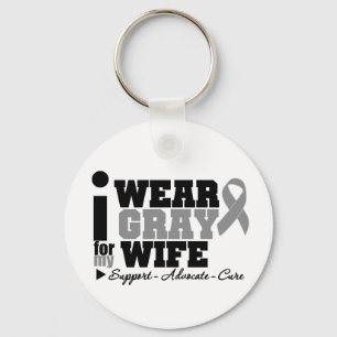 I Wear Grey Ribbon For My Wife Keychain