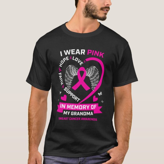 I Wear K In Memory Of My Grandma Breast Cancer Awa T-Shirt (Front)