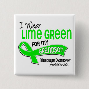 I Wear Lime Green 42 Grandson Muscular Dystrophy 2 Inch Square Button