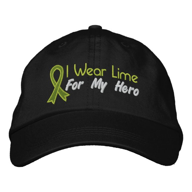 I Wear Lime Green For My Hero - Lymphoma Embroidered Hat (Front)