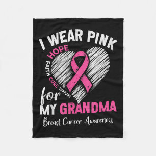 I Wear Nk For My Grandma Heart Breast Cancer Aware Fleece Blanket