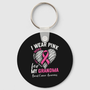 I Wear Nk For My Grandma Heart Breast Cancer Aware Keychain