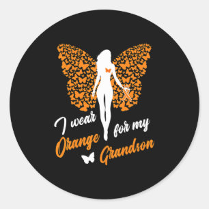 I Wear Orange For My Grandson Leukaemia MS Classic Round Sticker
