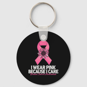 i Wear Pink Because i Care Sunflower Breast Cancer Keychain