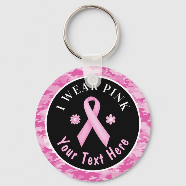 I Wear Pink Breast Cancer Awareness Camouflage Key Keychain (Front)